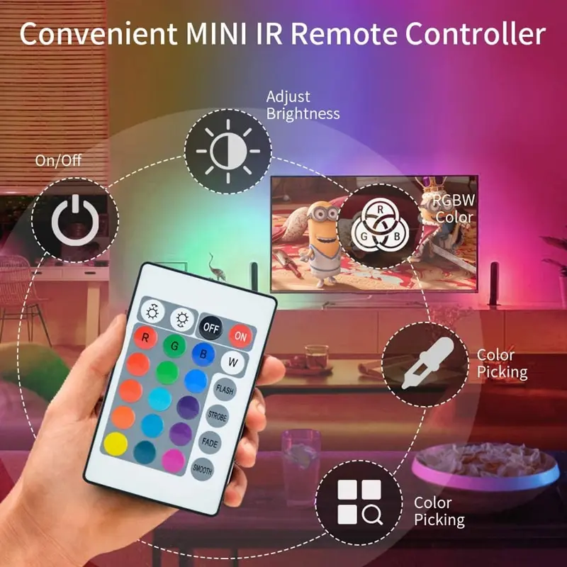 Bande Lumineuse LED RGB avec Télécommande pour Chambre, Salon, Décoration de Fête 5M 