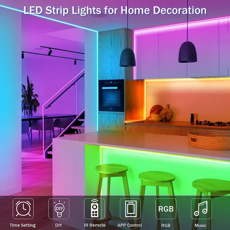Bande Lumineuse LED RGB avec Télécommande pour Chambre, Salon, Décoration de Fête 5M 